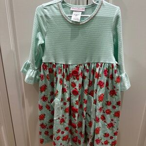 EUC Bonnie Jean Girls Dress - Mint & pink roses size 6
